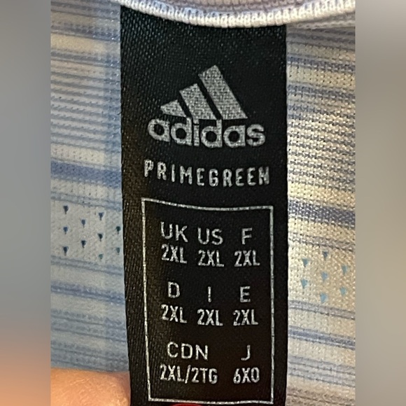⛳️🤍ADIDAS Men's Polo Golf Shirt with Light Blue Stripes size 2XL. Like new! - Picture 6 of 9